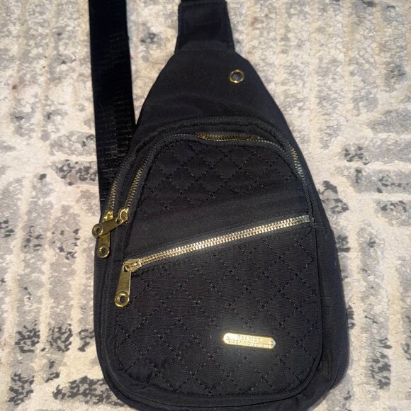 Black Crossbody Small Bag / Fanny Pack with Gold Zippers Quilted – Like New - Picture 5 of 9
